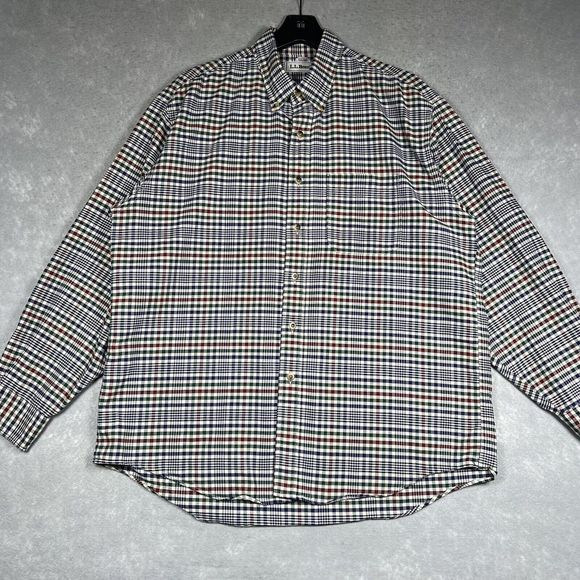 L.L Bean Dress Shirt Button Down Men’s Large Maroon Blue Red Checked Plaid 2813 - Picture 3 of 10